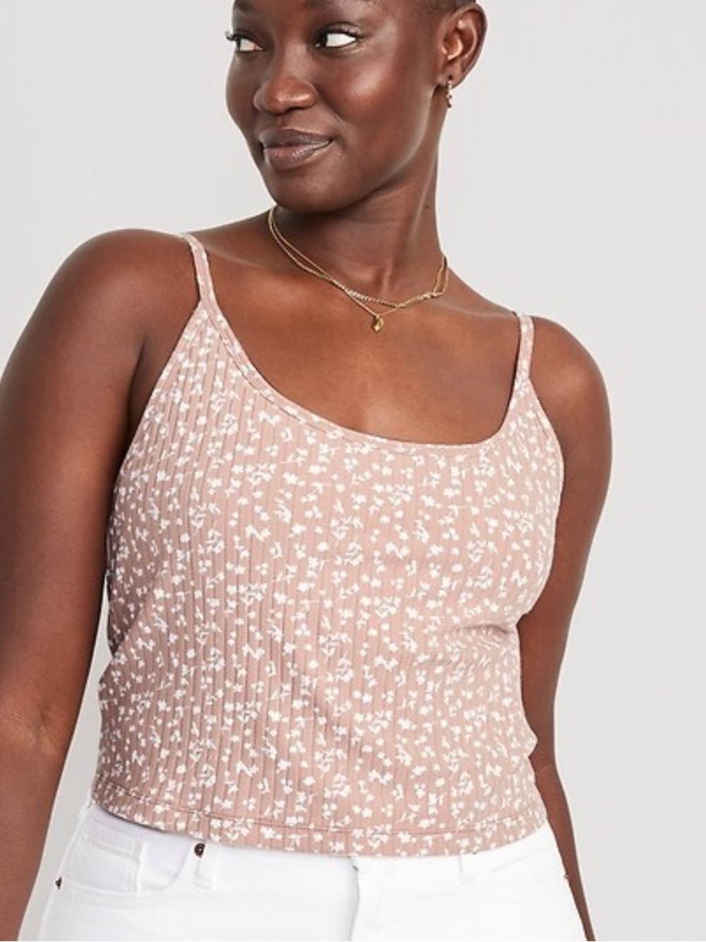Old Navy Ribbed Floral Brown Tank